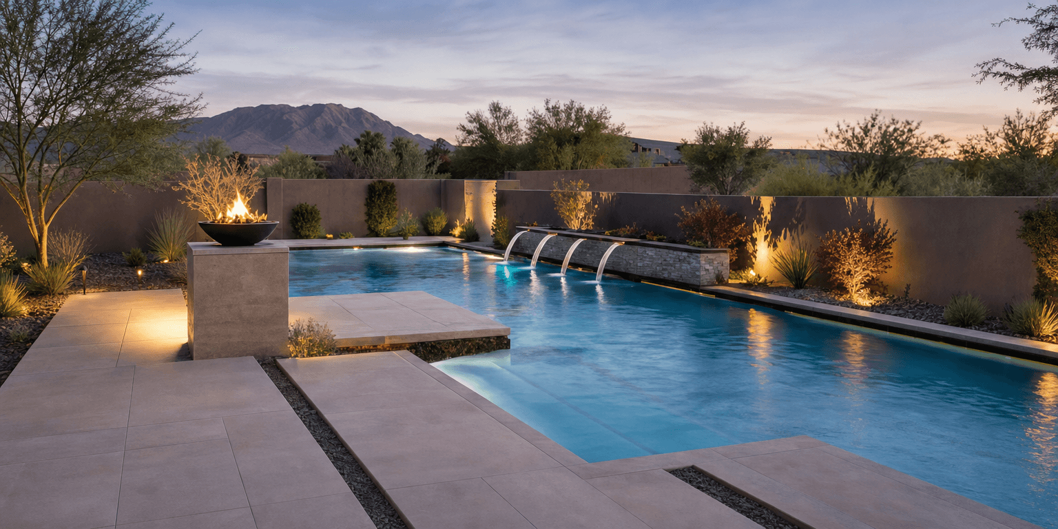 Completed pool with fire features