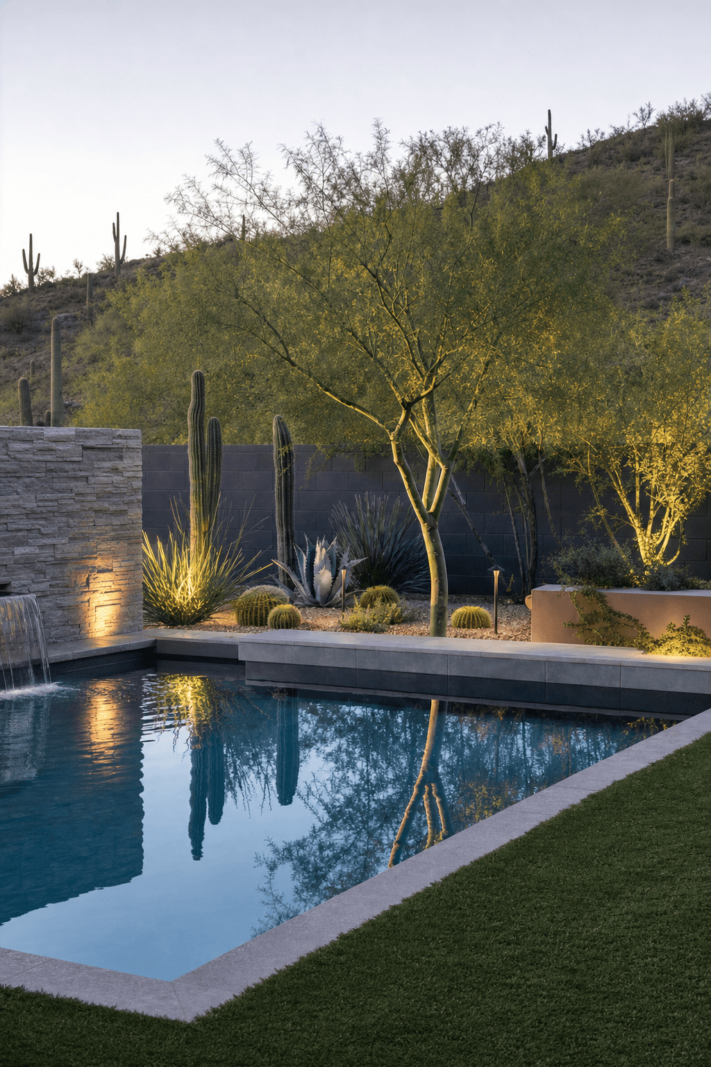 Desert planting and poolside landscape lighting