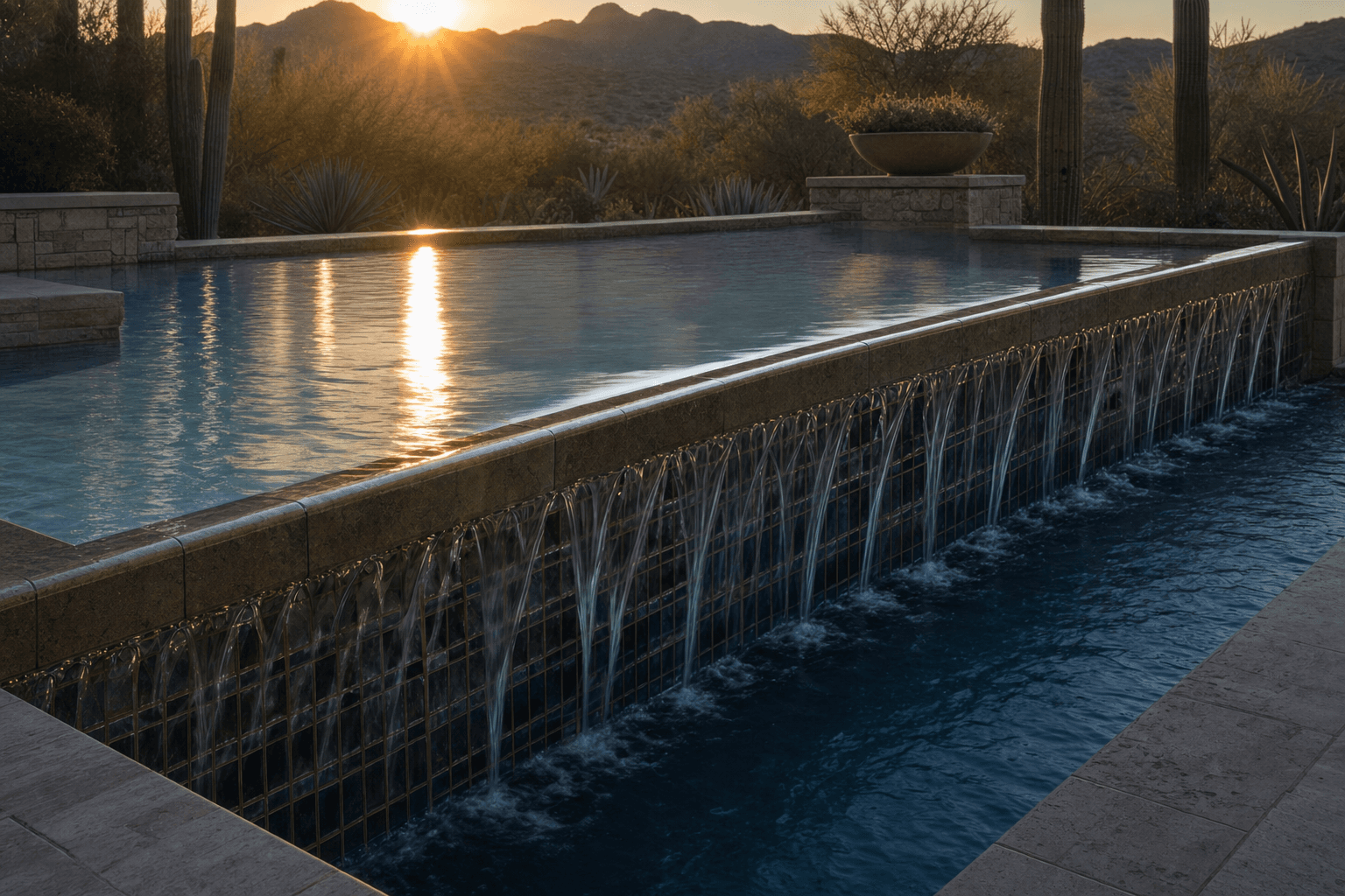 Pool-edge waterfall detail