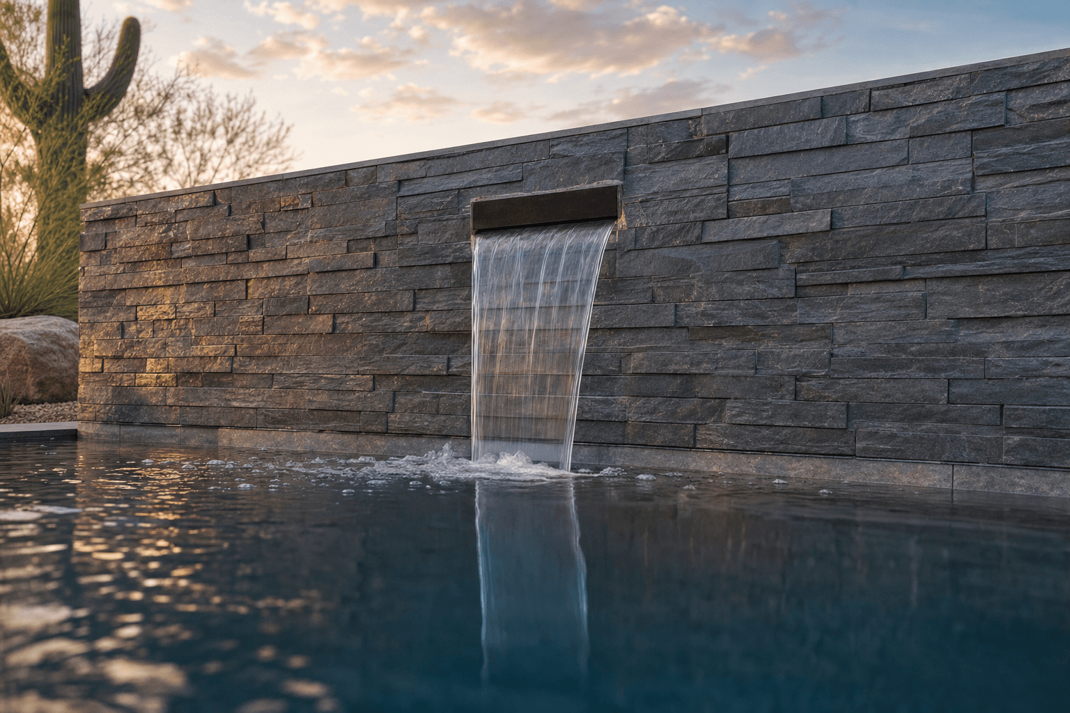 Waterfall close-up spilling into a pool
