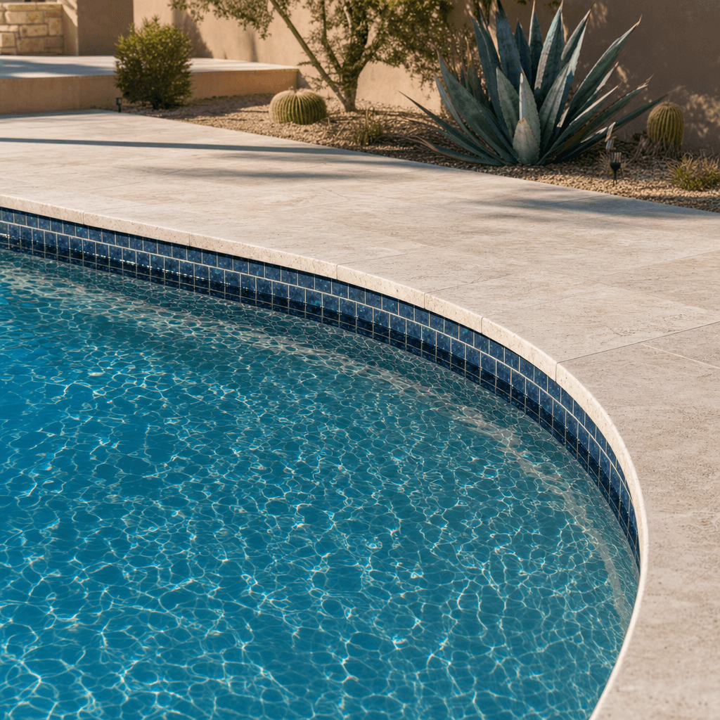 Full-tile and pebble finish detail