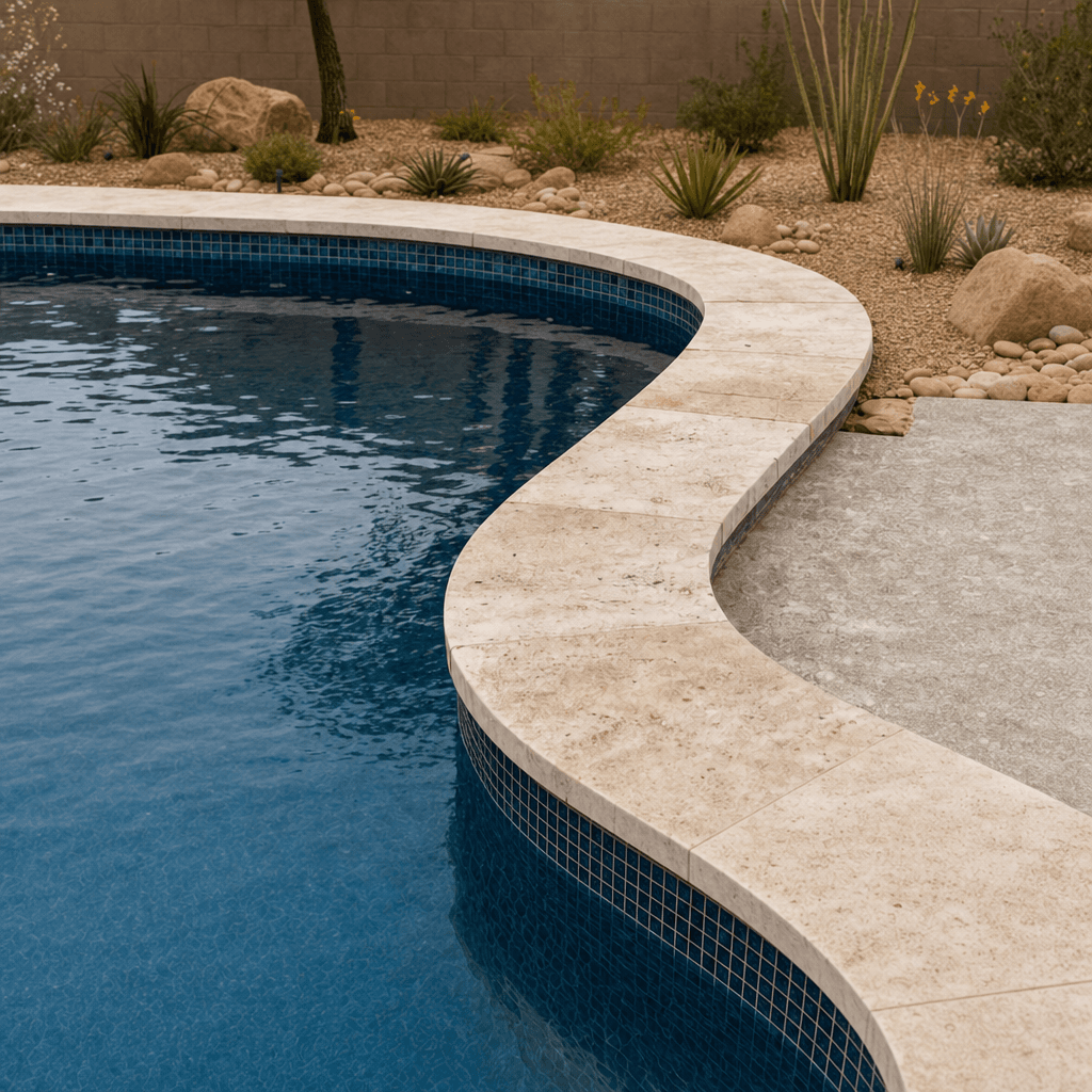 Curved travertine coping detail