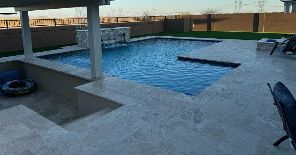 Complete Arizona backyard with a covered pavilion and custom pool