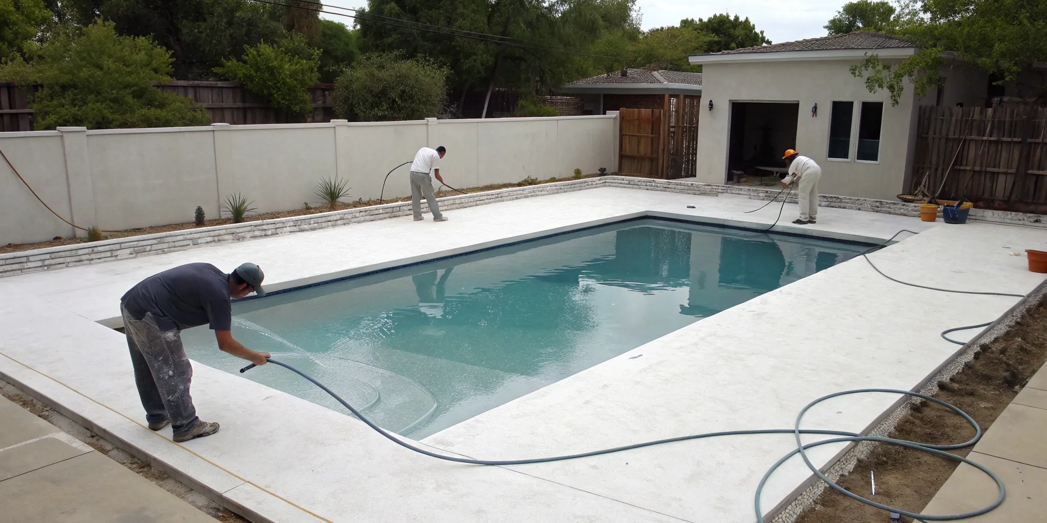 A worker applies new plaster, a key part of how much it costs to replaster a pool.