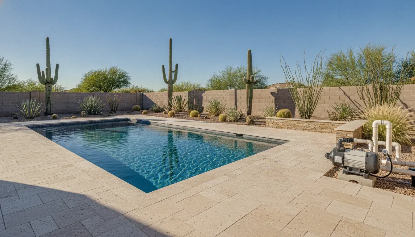 Variable-speed pool pump and automation equipment in an Arizona backyard