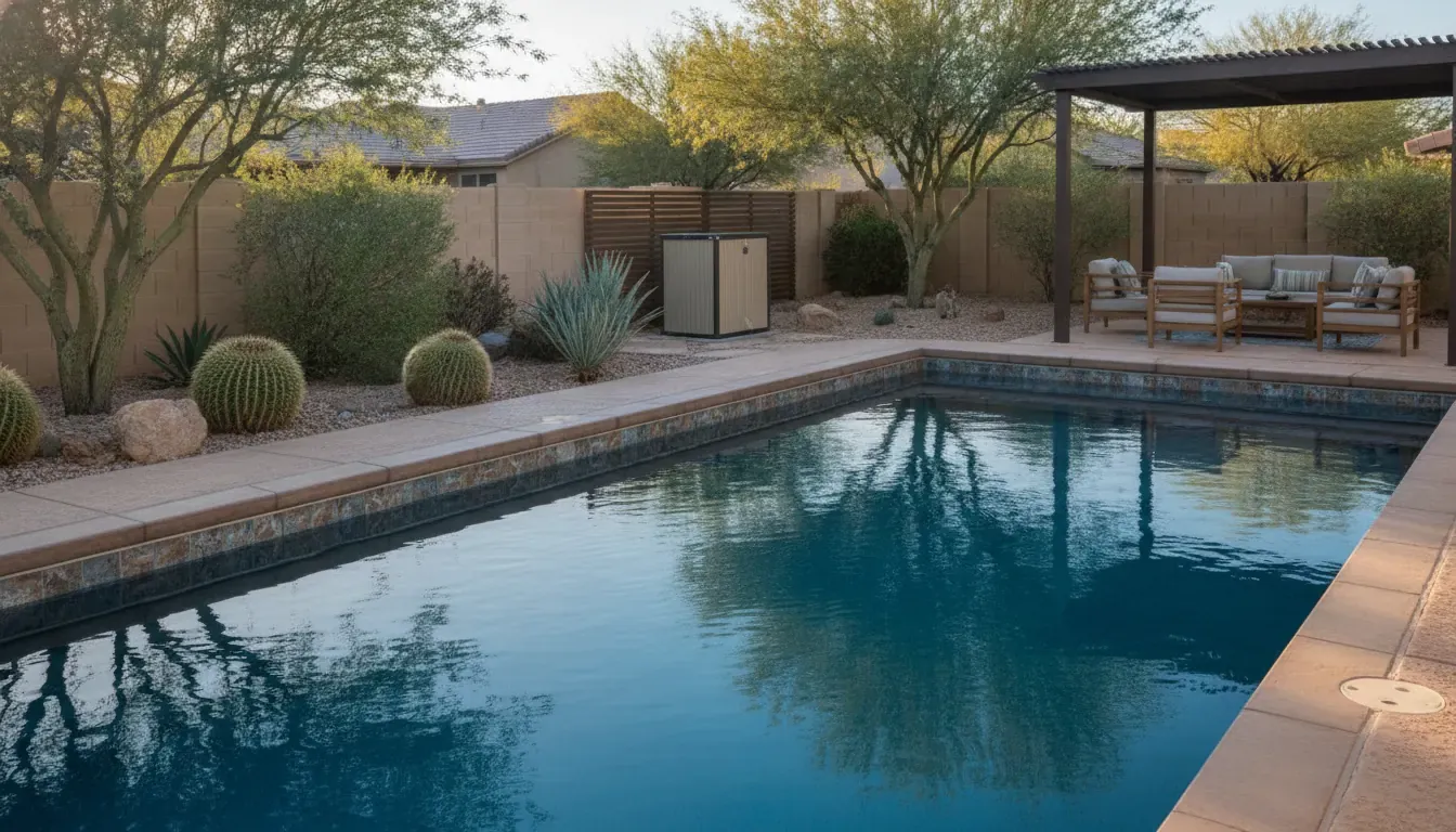 Remodeled Phoenix pool with updated tile, coping, and desert landscaping